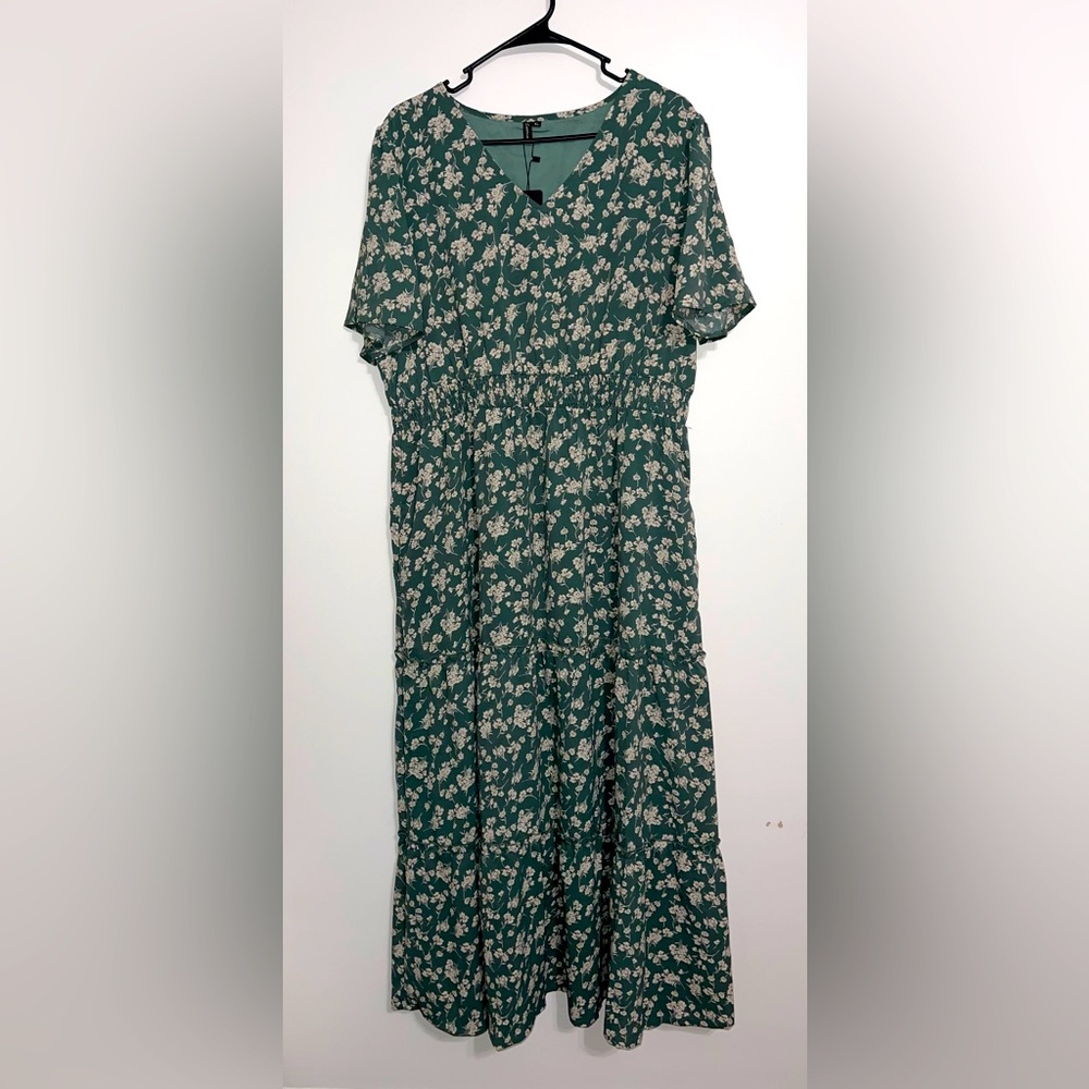 Zattcas Green Flowy Floral Dress XL Breezy Lightweight Maxi